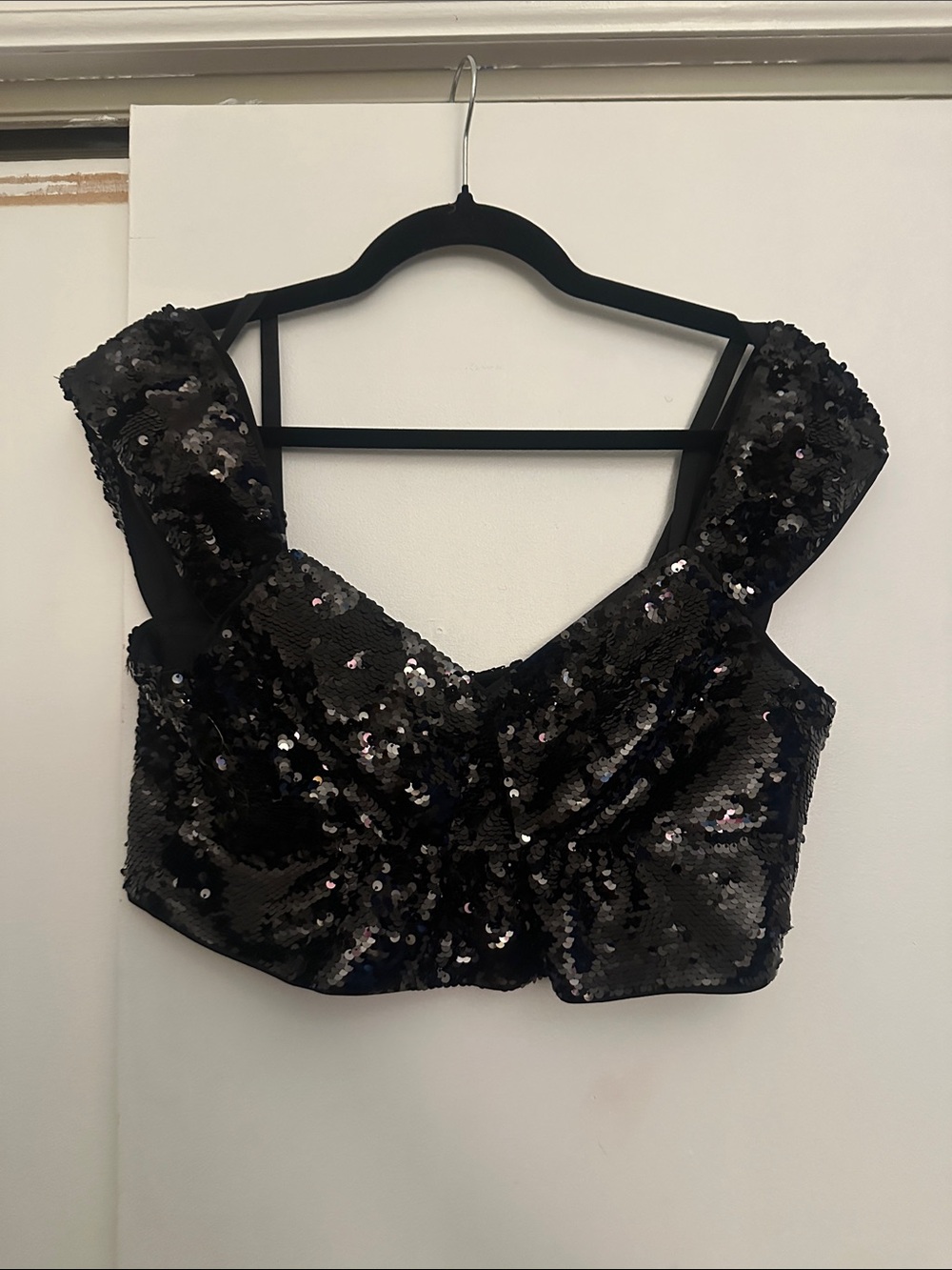 Simone Rocha x H&M Black Sequin Crop Top with Puff Shoulders - Unworn